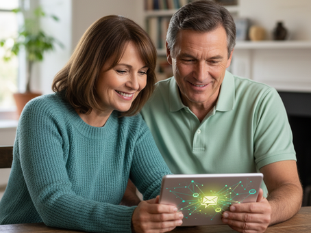 Empreendedor(a) satisfeito(a) usando um tablet com gráfico que simboliza a Hiperpersonalização com IA Generativa para otimizar os negócios.