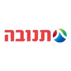 תנובה logo in red with blue and green illustration on black background.