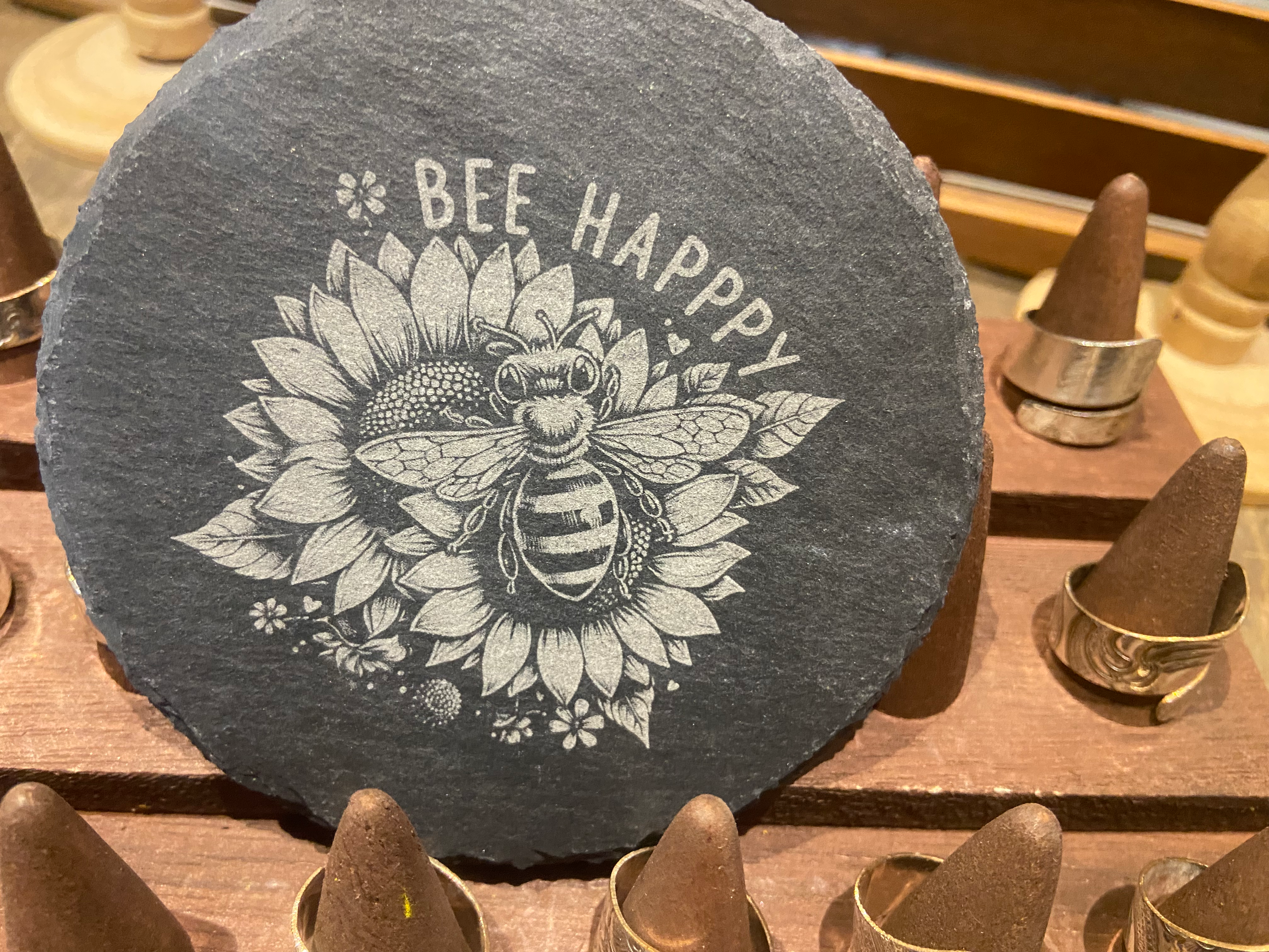 Bee Happy Slate Coasters - set of 4