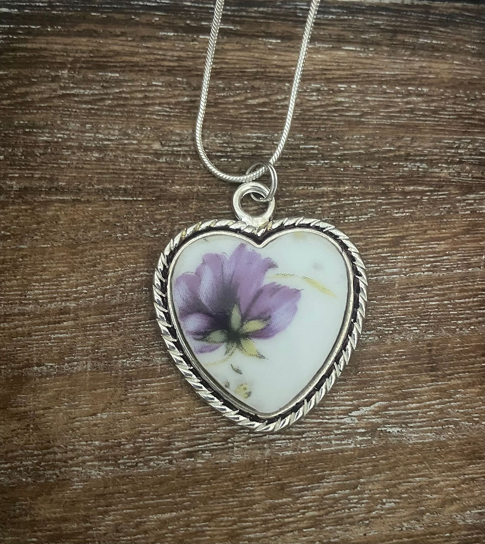 Thumbnail: Purple Pansy Necklace made from Antique bone china plate