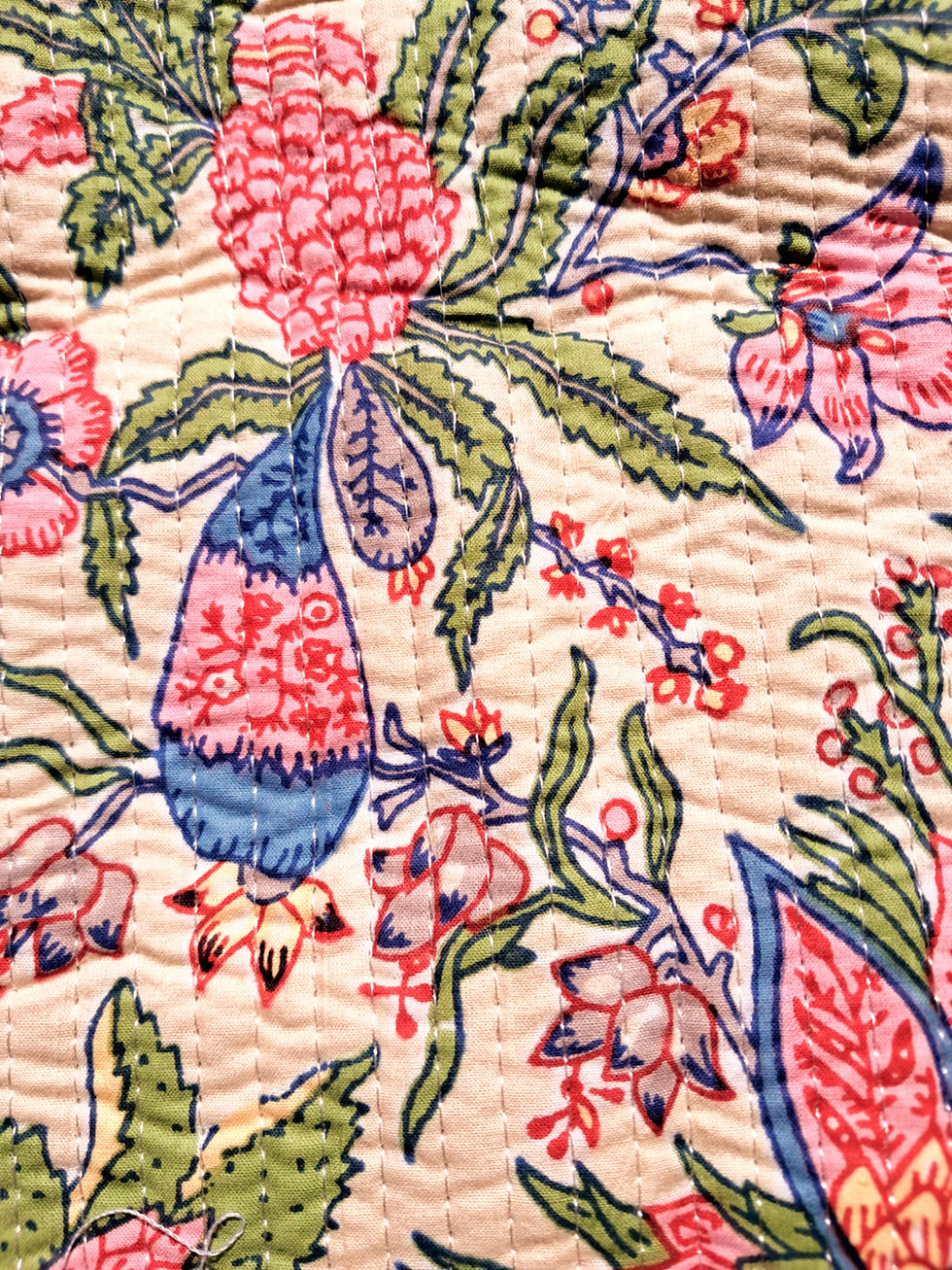 Miniature : Sac Cabas Coton Surpiqué –Floral sur Fond Beige