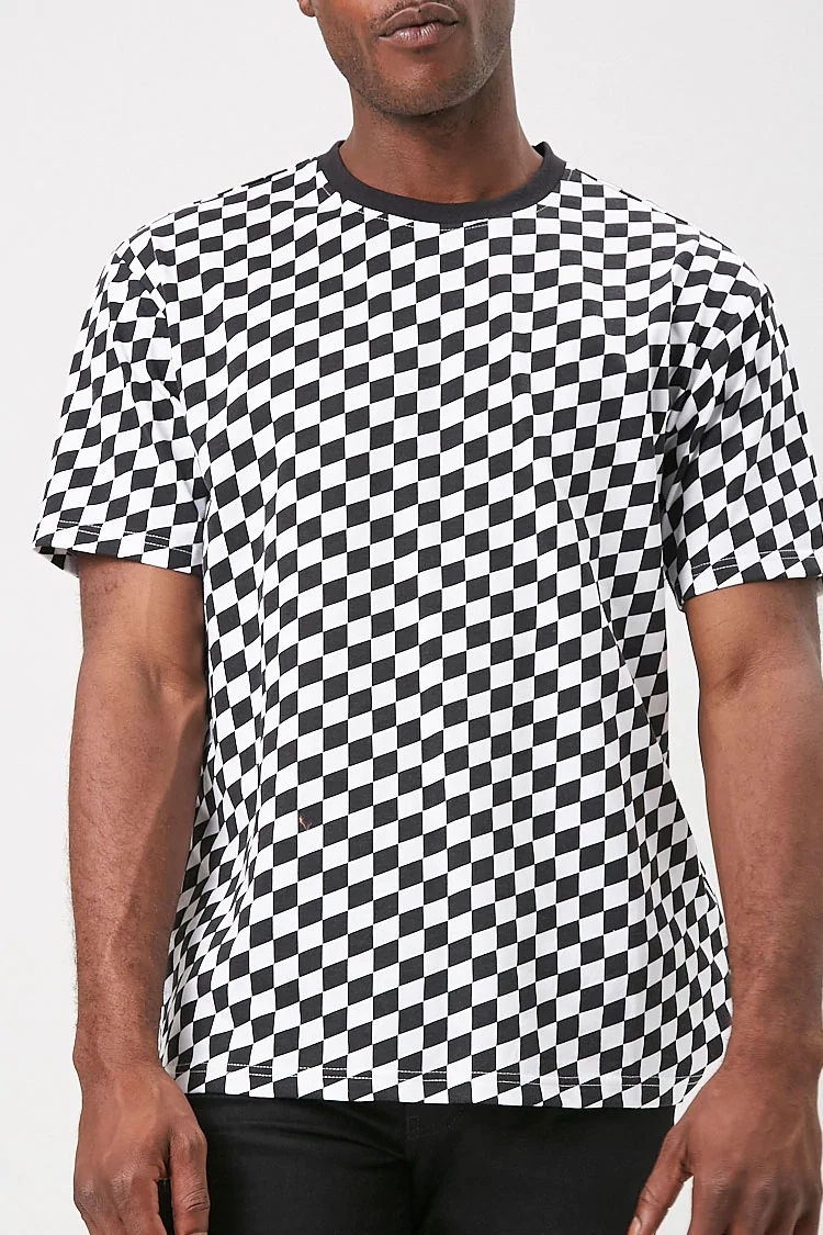FOREVER21 Men's Checkered Crew Neck Tee
