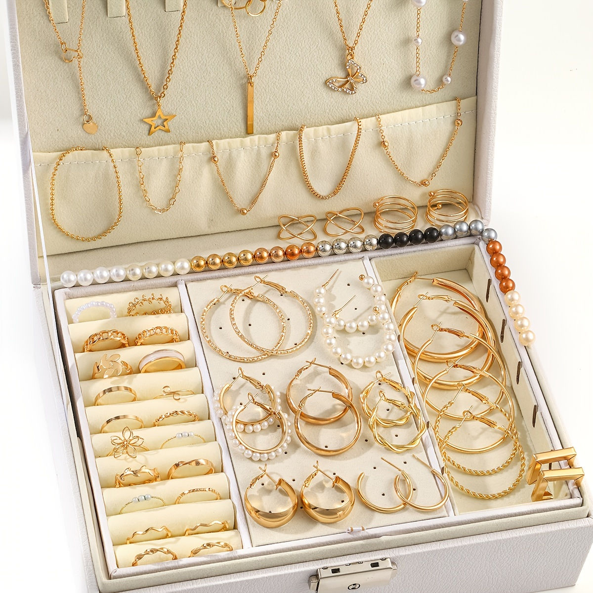 92Pcs Women's Fashion Jewelry Set Contain Hoop Earrings、Stud Earrings、Bracel