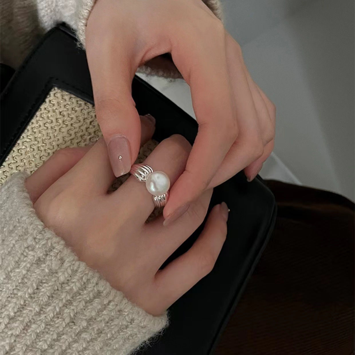 925 Sterling Silver Jewelry Ladies Pearl Rings For Women Wedding Engagement Vint