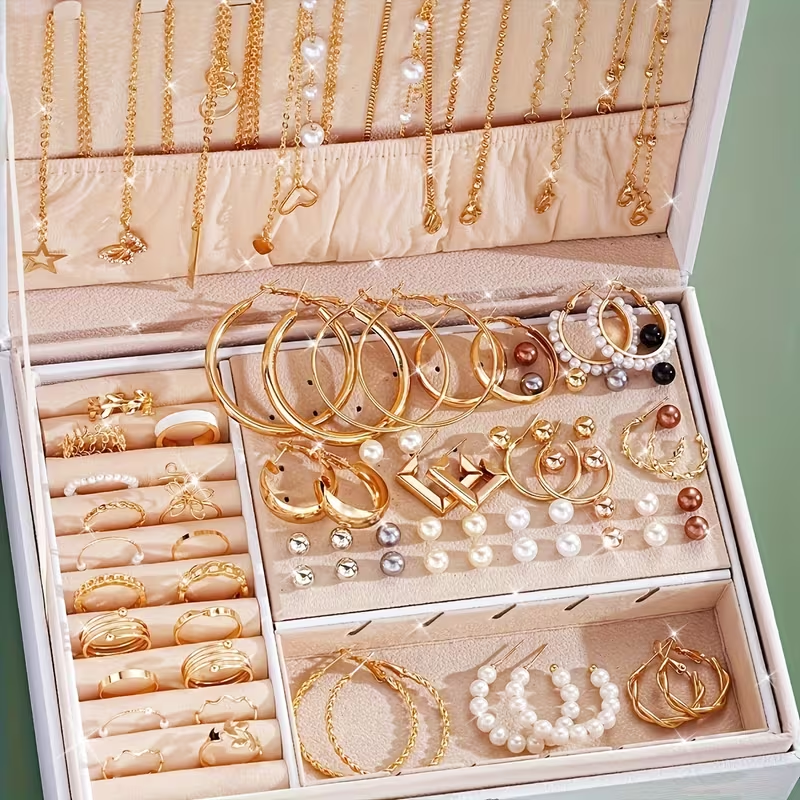 86 Pcs Fashion Jewelry Set For Women Pearl Alloy Earrings Necklaces Rings Bracel