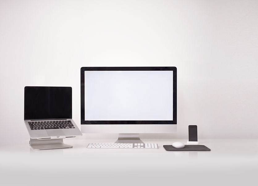 workspace with laptop computer and phone