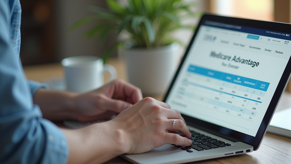Close-up view of a person reviewing Medicare Advantage plan options on a laptop