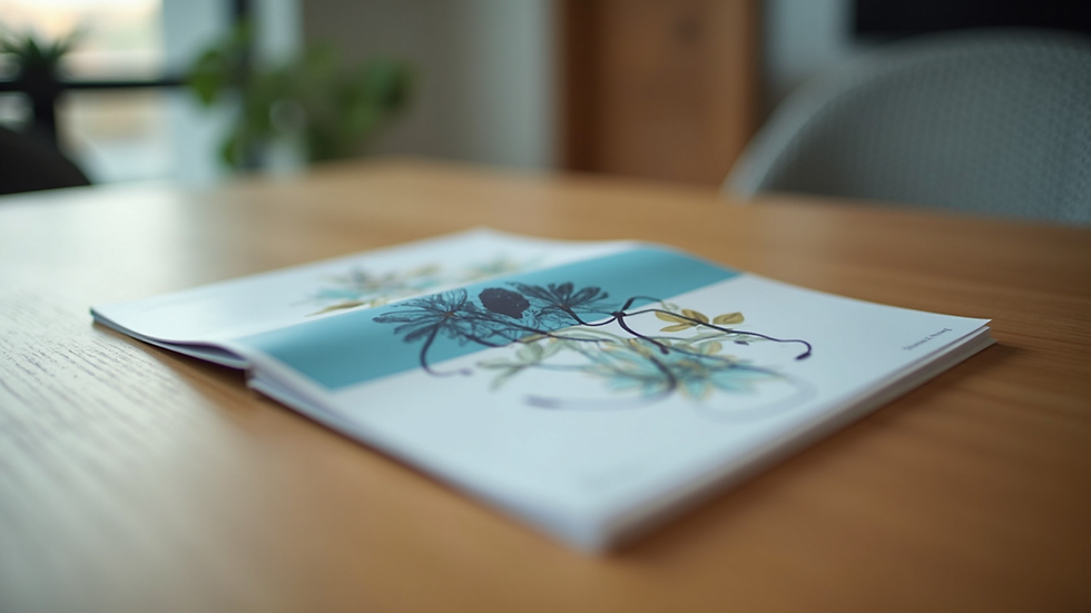 Eye-level view of a healthcare brochure on a wooden table