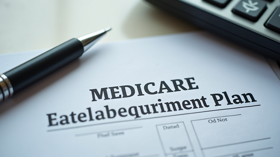 Close-up view of a calculator and Medicare supplement plan documents on a desk