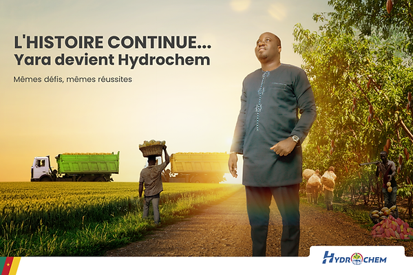 Transition de Yara vers Hydrochem avec agriculteur et camions.