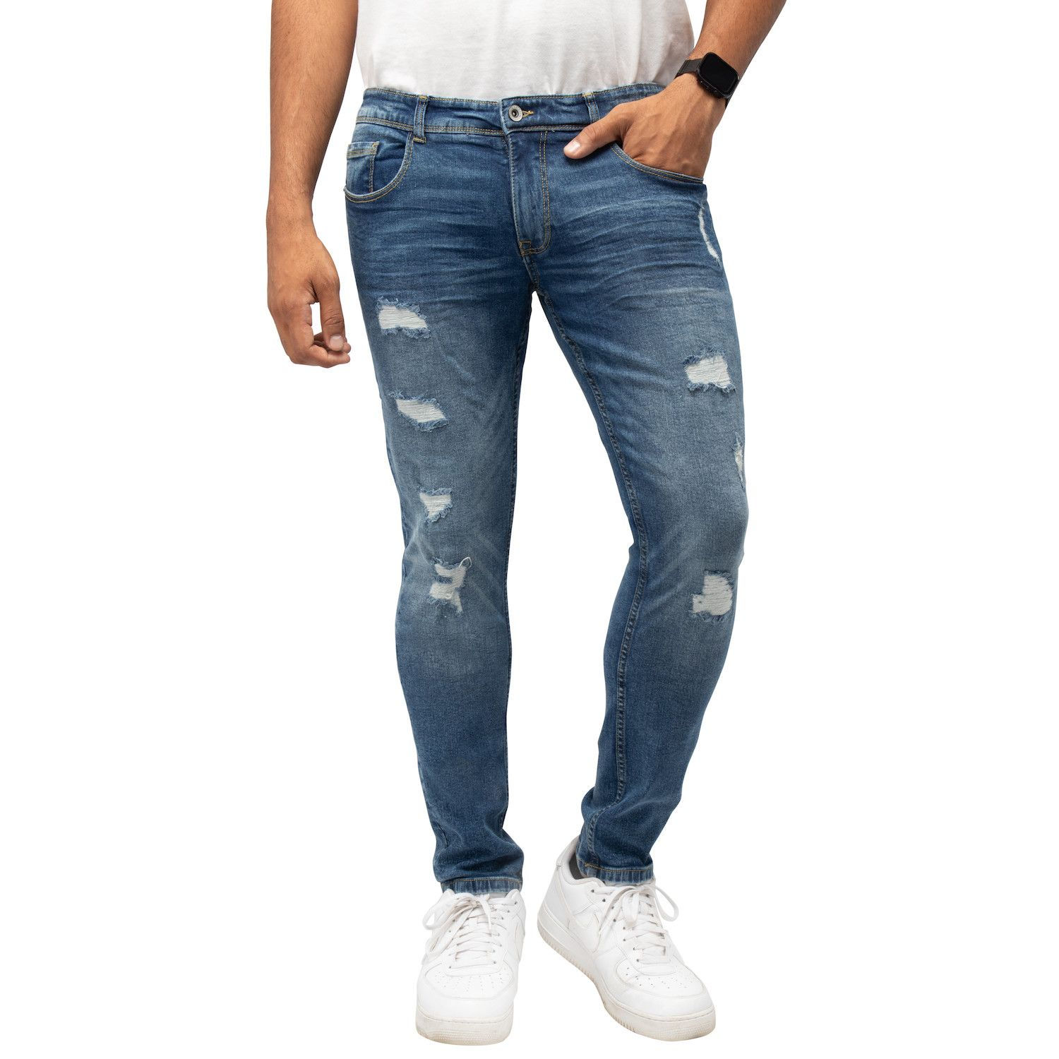 Men's Skinny Contrast  Stitch Flex Jeans
