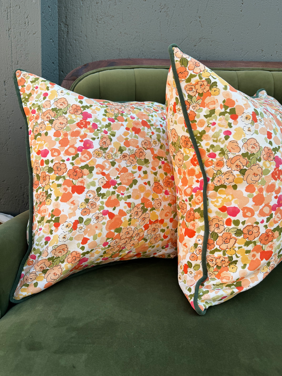 Bright Floral Green Piping Scatter Cushion Cover
