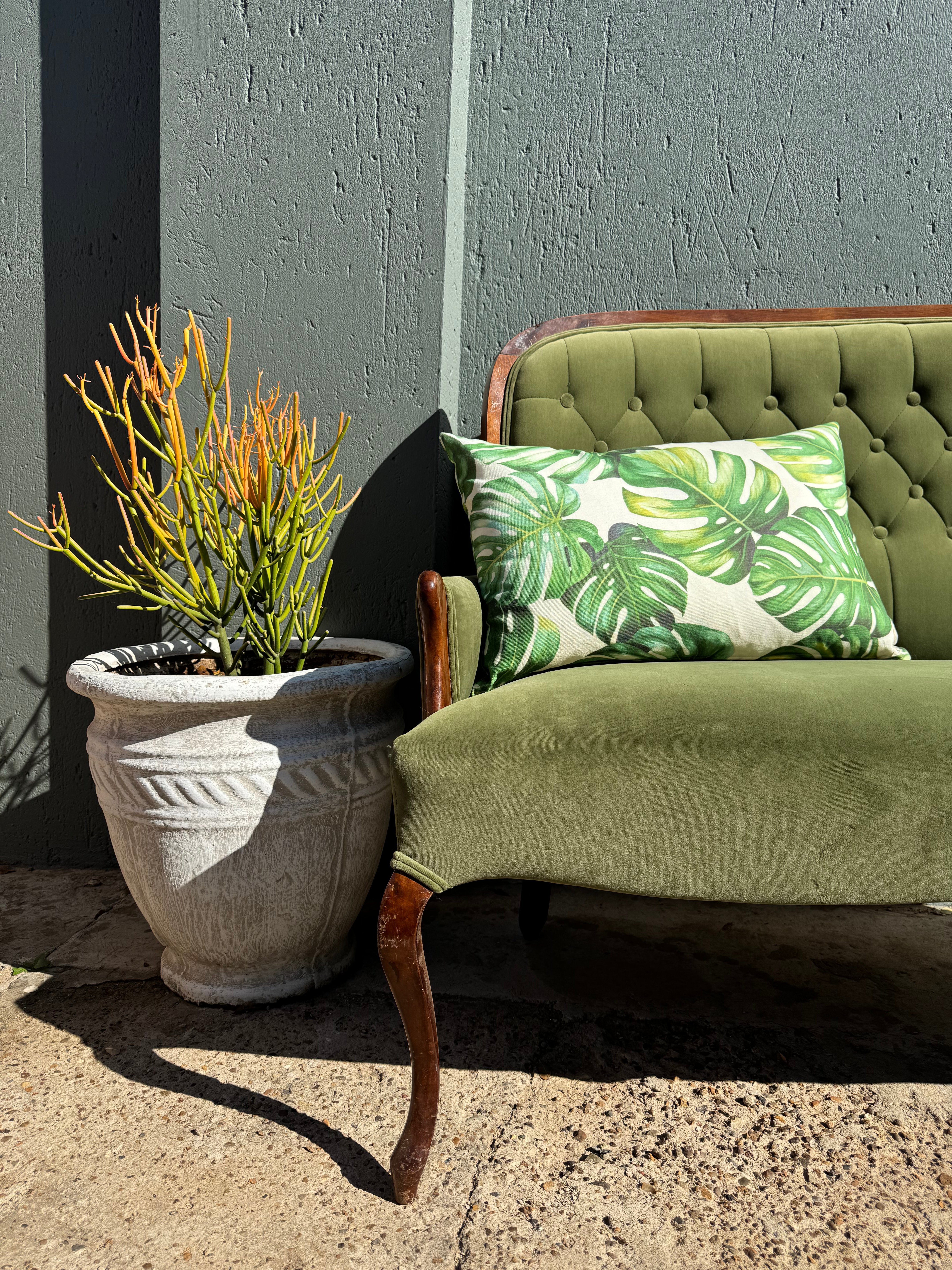 Green Monstera Lumbar Scatter Cushion