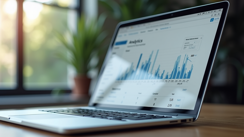 Close-up view of a laptop screen showing SEO analytics dashboard