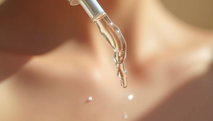 Eye-level view of a dropper applying SkinCeuticals Hydrating B5 Gel onto skin