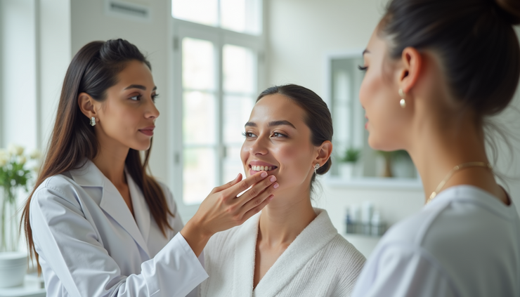 High angle view of a skincare consultation session at a Melbourne clinic