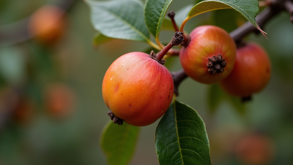 Close-up view of Kakadu Plum fruit on a branch