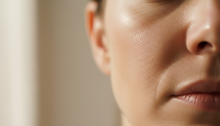 Close-up view of healthy skin texture in soft natural light