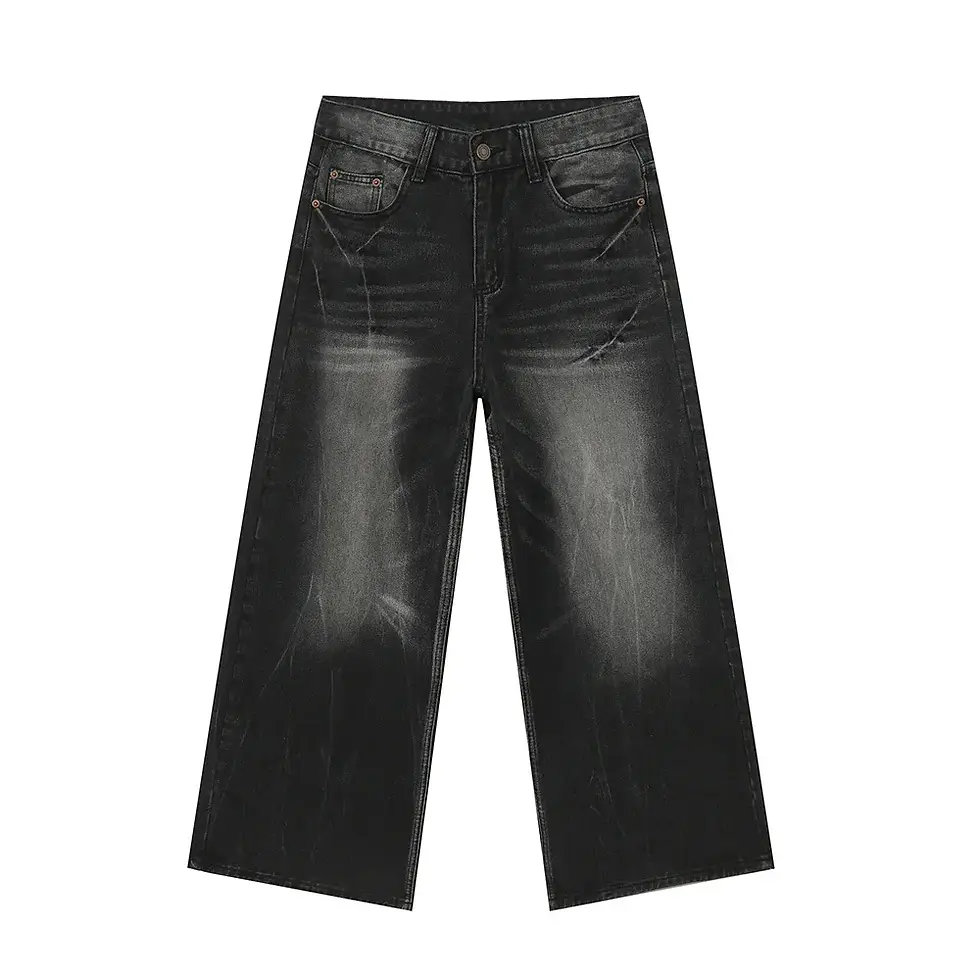Thumbnail: Men's Jeans Vintage Washed Denim Wide Leg Pants Unisex