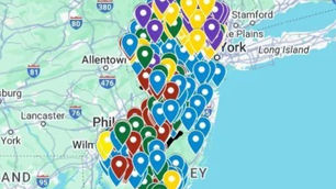 Pins on a map of new jersey sandwich shops including Panini Bistro