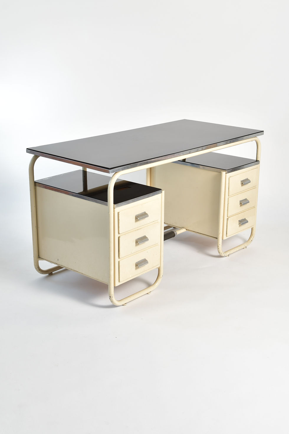Stahlrohr Schreibtisch mit Glas-Abdeckung