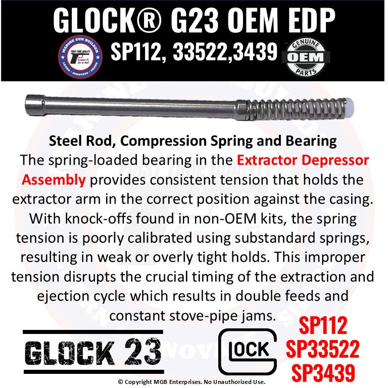 Thumbnail: Glock 23 extractor depressor plunger assembly OEM G23 slide parts UPK .40 cal white bearing 3439