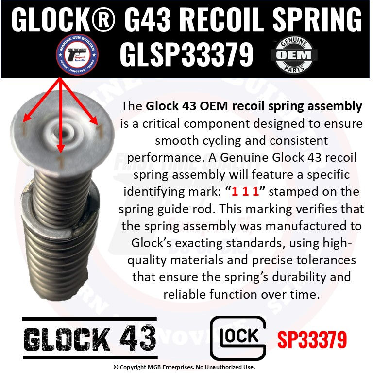 Thumbnail: OEM Glock 43 RSA (33379) – Factory-marked '111' for Gen 5 9mm Slimline G43 upper slide part