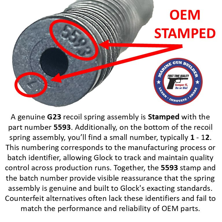 Thumbnail: Glock 23 recoil spring 2457 stamped 5593-1 OEM upper slide RSA for G23 UPK .40 cal