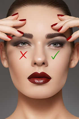 Example of current and incorrect placement of eye makeup