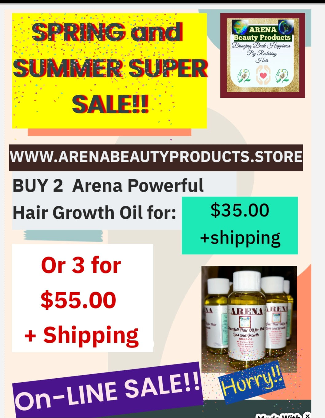 BUY 3 ARENA HAIR OIL FOR $55.00