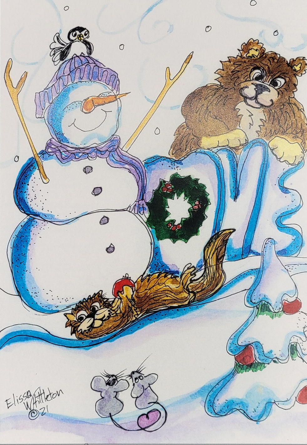 Thumbnail: Holiday Postcards and tags - original artwork by Elissa Whittleton