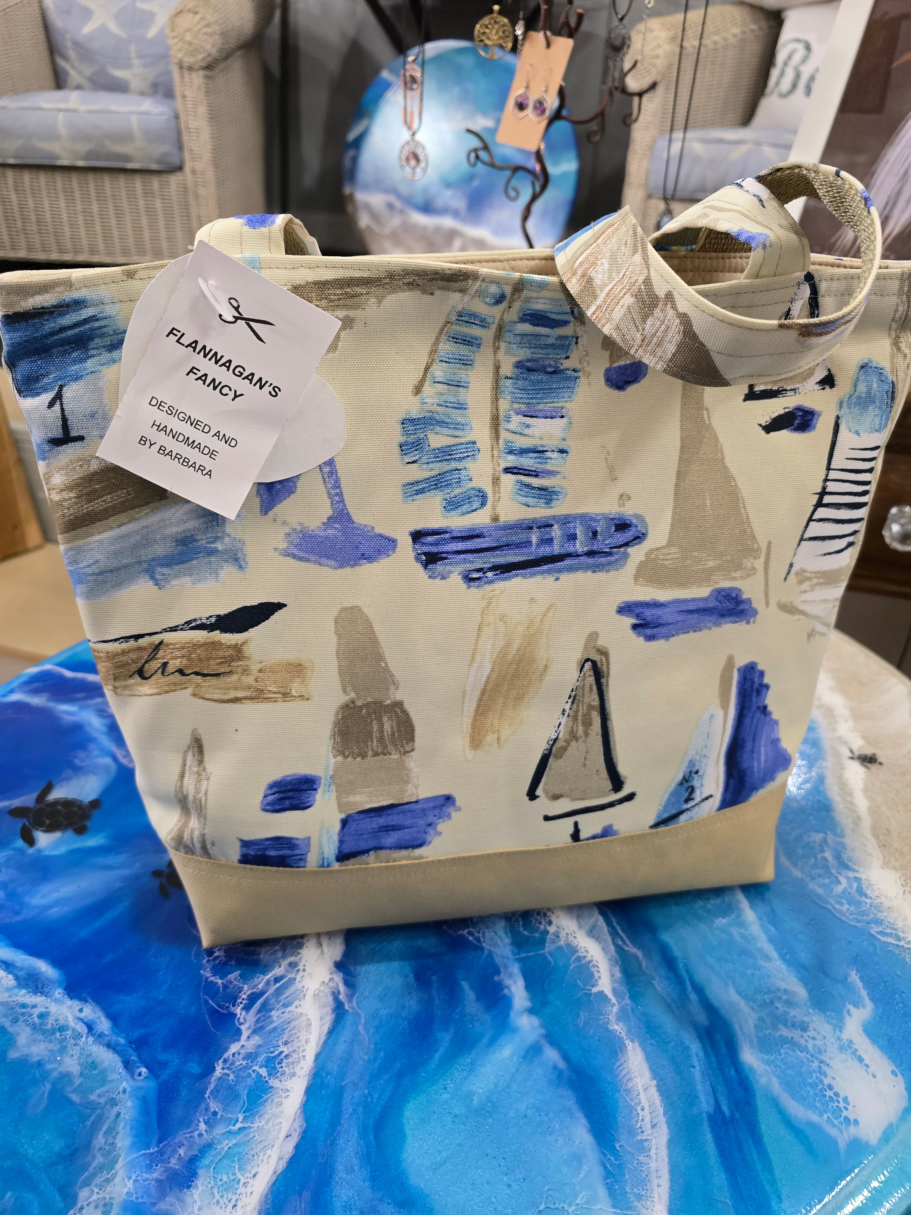 Handmade in Maine Tote Beige w/ Sailboats