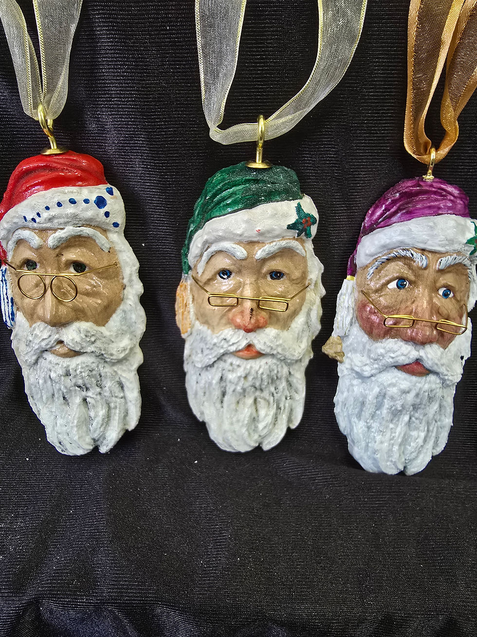 Thumbnail: 5" Hand Carved Santa Ornament White