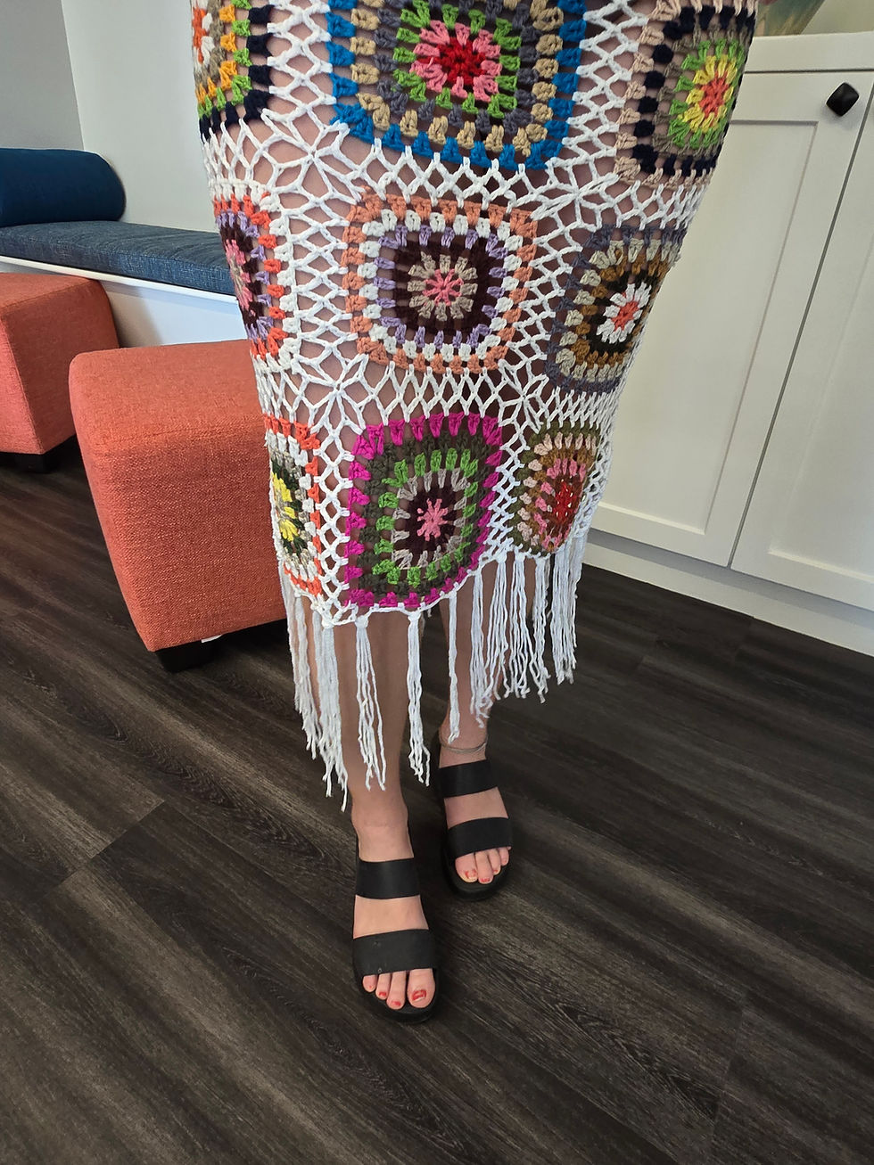 Thumbnail: Crochet white skirt with Fringe or beaded top