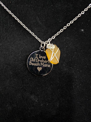 Authentic Sea Glass I Love Old Orchard Beach Necklace