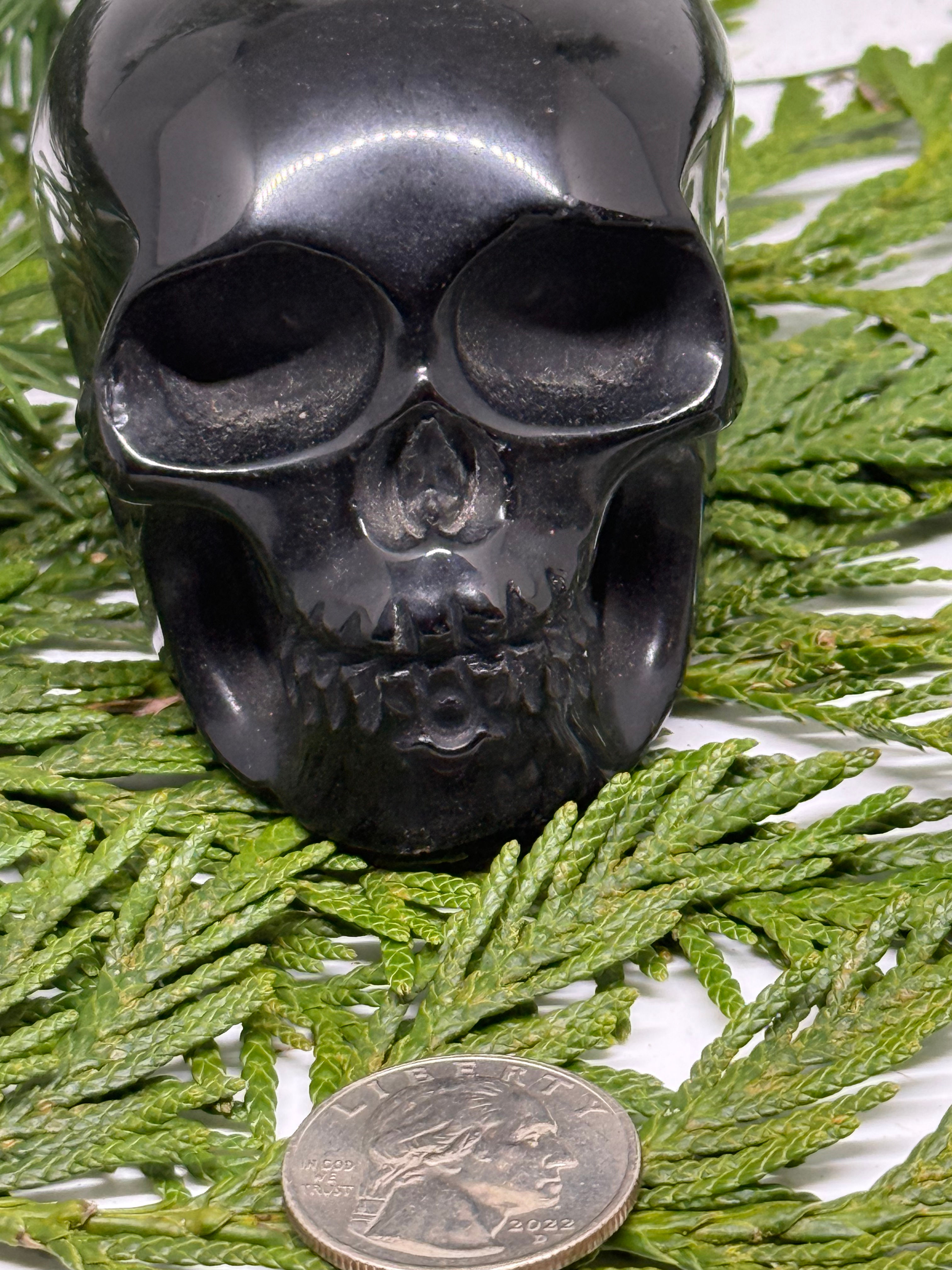 Silver Sheen Obsidian Skull