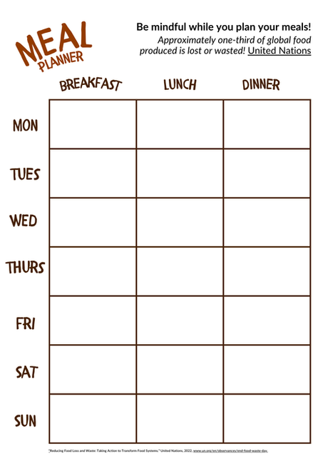 The Educated Choices Program's Meal Planner Printable PDF from the "Rethinking Food Waste" guide.