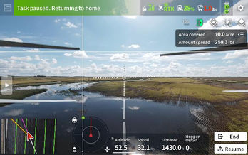 View of a flooded field during cover crop seeding.