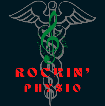 Rockin Physio Red lettering Green Clef