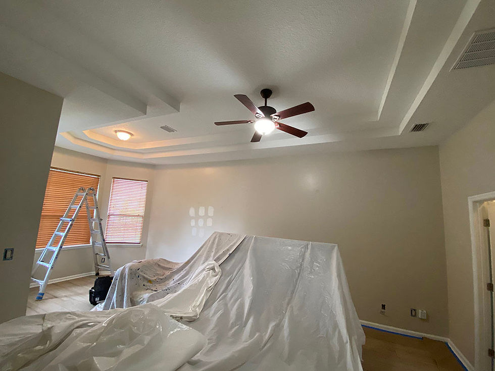furniture covered before painting a room