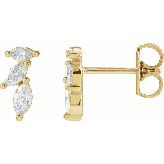 Thumbnail:     14K Yellow Gold Three-Stone Marquise Diamond Stud Earrings