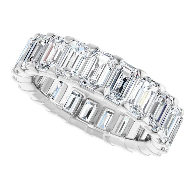 14K White Gold 6 3/4 CTW Emerald Diamond Eternity Band 