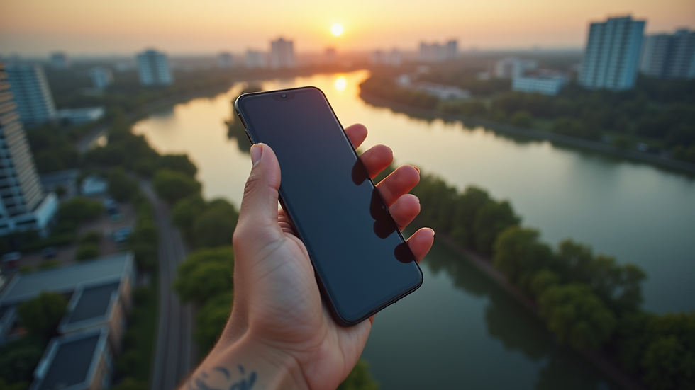 Vista aérea de un teléfono móvil mostrando resultados de búsqueda local en Google