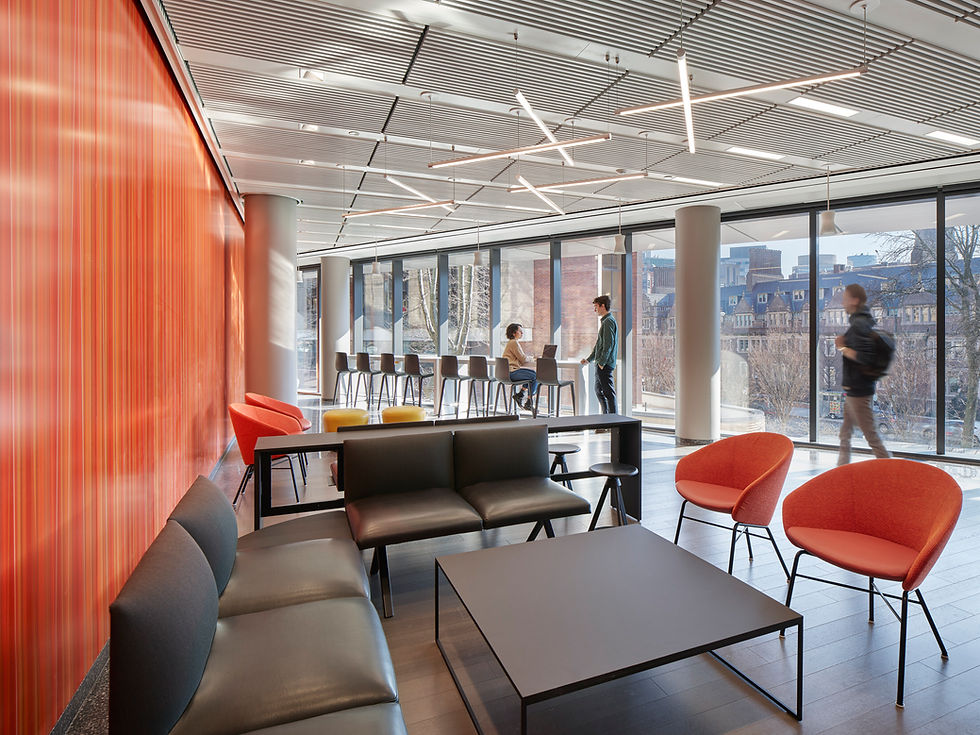 A collaborative zone at the Academic Research Building at the University of Pennsylvania by MGA Partners.