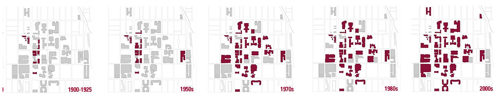 Architectural plans of Temple University over the decades