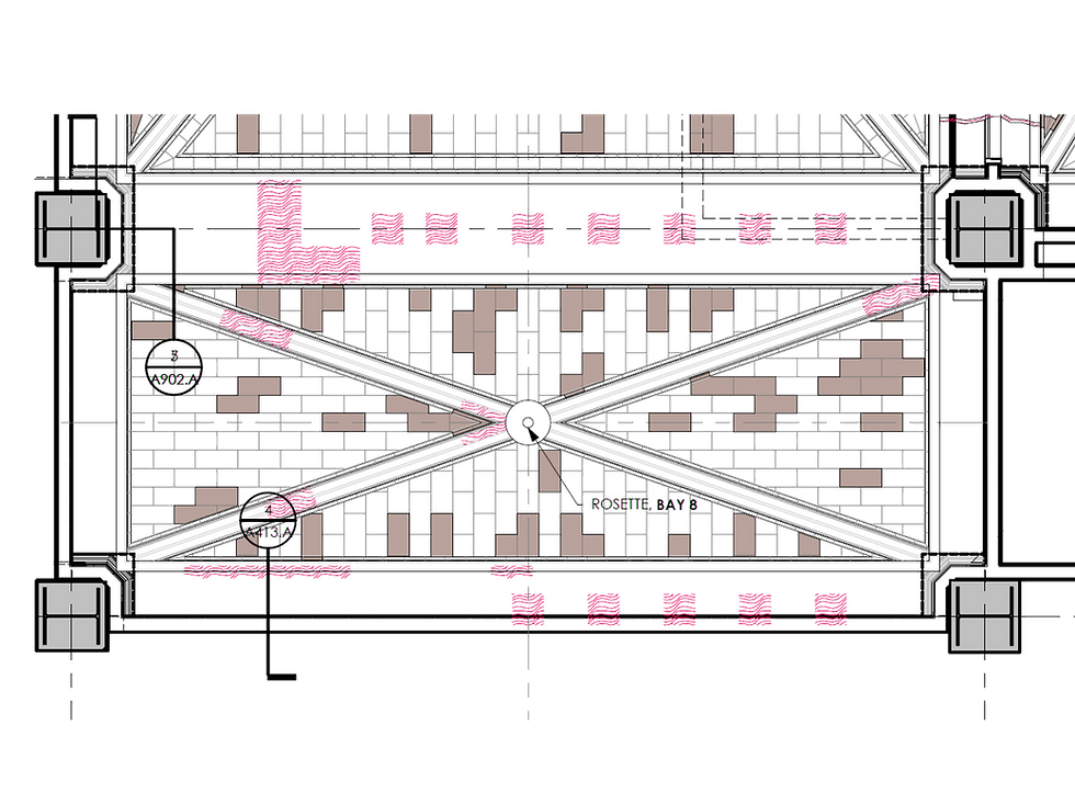 Illustration of the structural and material conservation plan for the Joseph F. Weis Jr. Courthouse lobby.