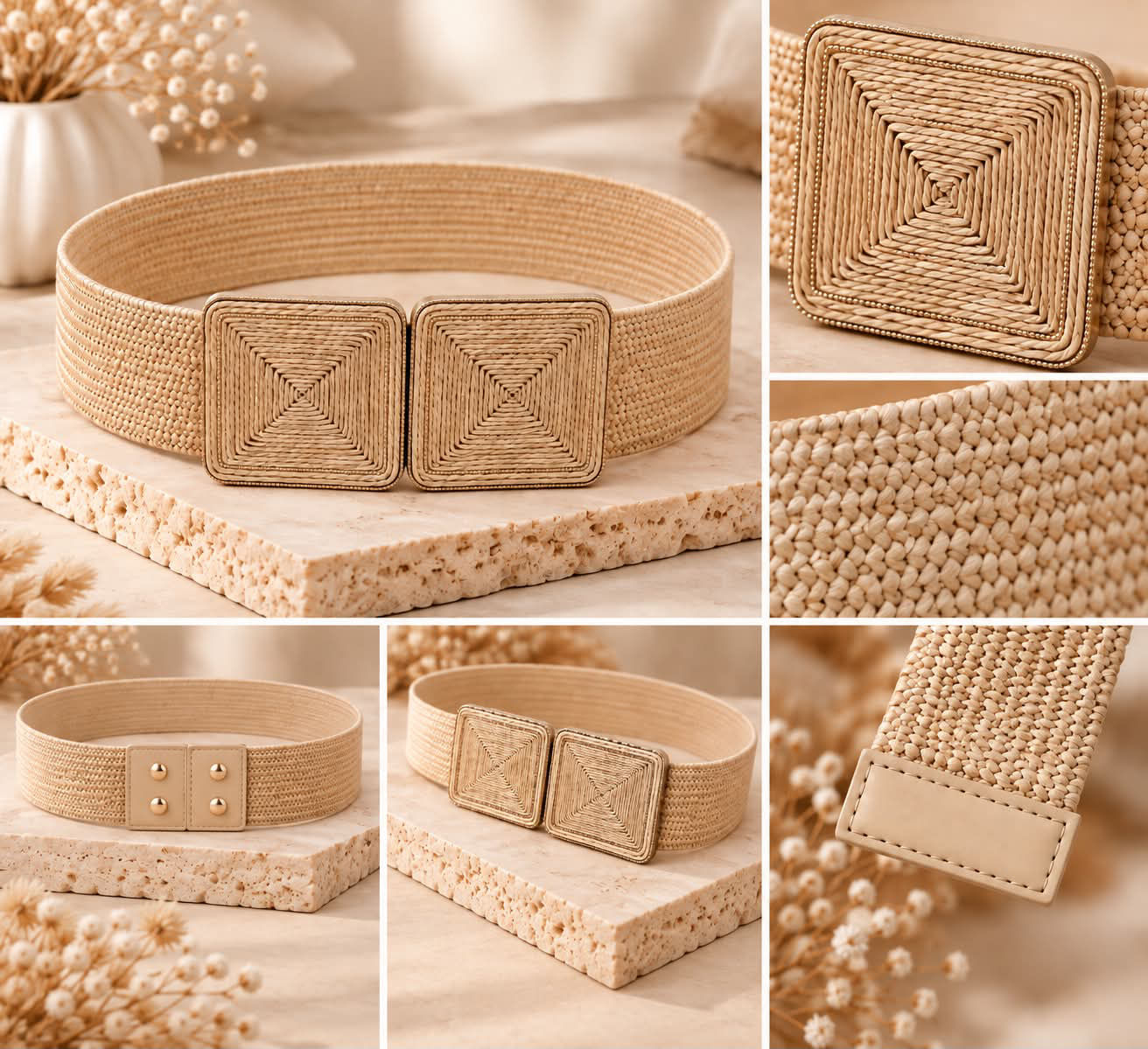 🏖️ Ceinture large tressée naturelle – Élégance bohème & allure estivale