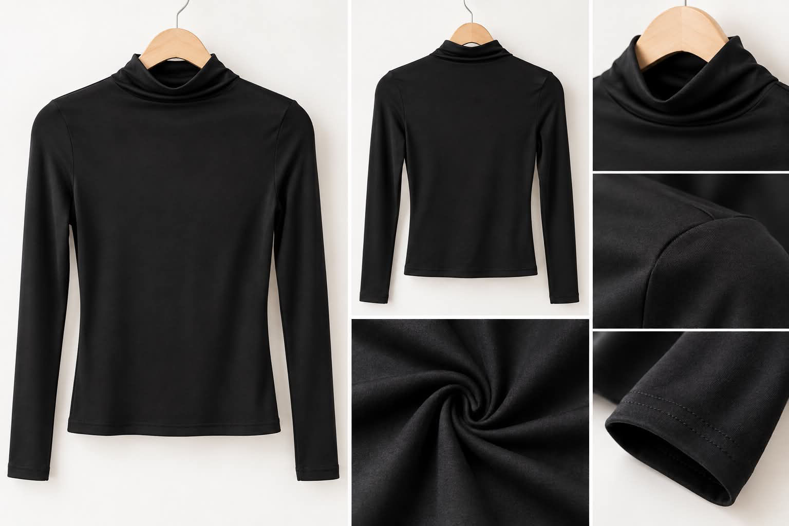 🖤 Top col roulé seconde peau – Noir intemporel