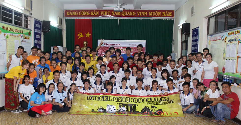 Vietnam and Singapore Deaf group (with me on the far right in pink skirt).