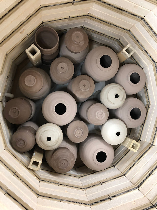pottery inside the kiln and ready for fire